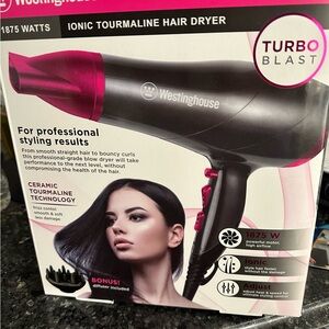 Westinghouse 1875 watt ionic tourmaline hair dryer. Never opened, still sealed.
